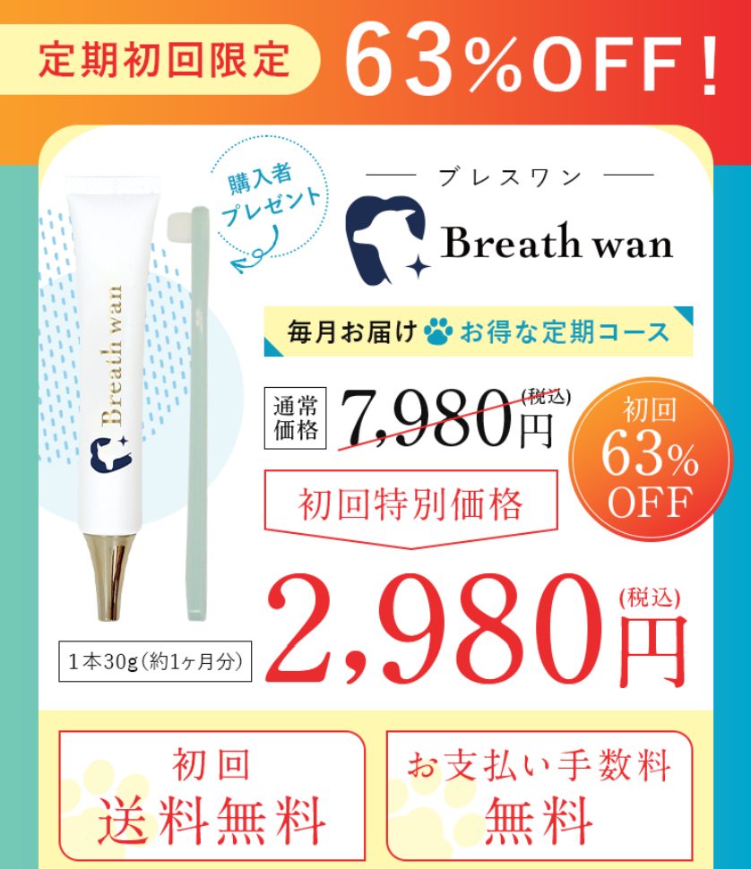 ブレスワン公式LPの定期初回価格2,980円・63%OFF・送料無料の訴求エリア
